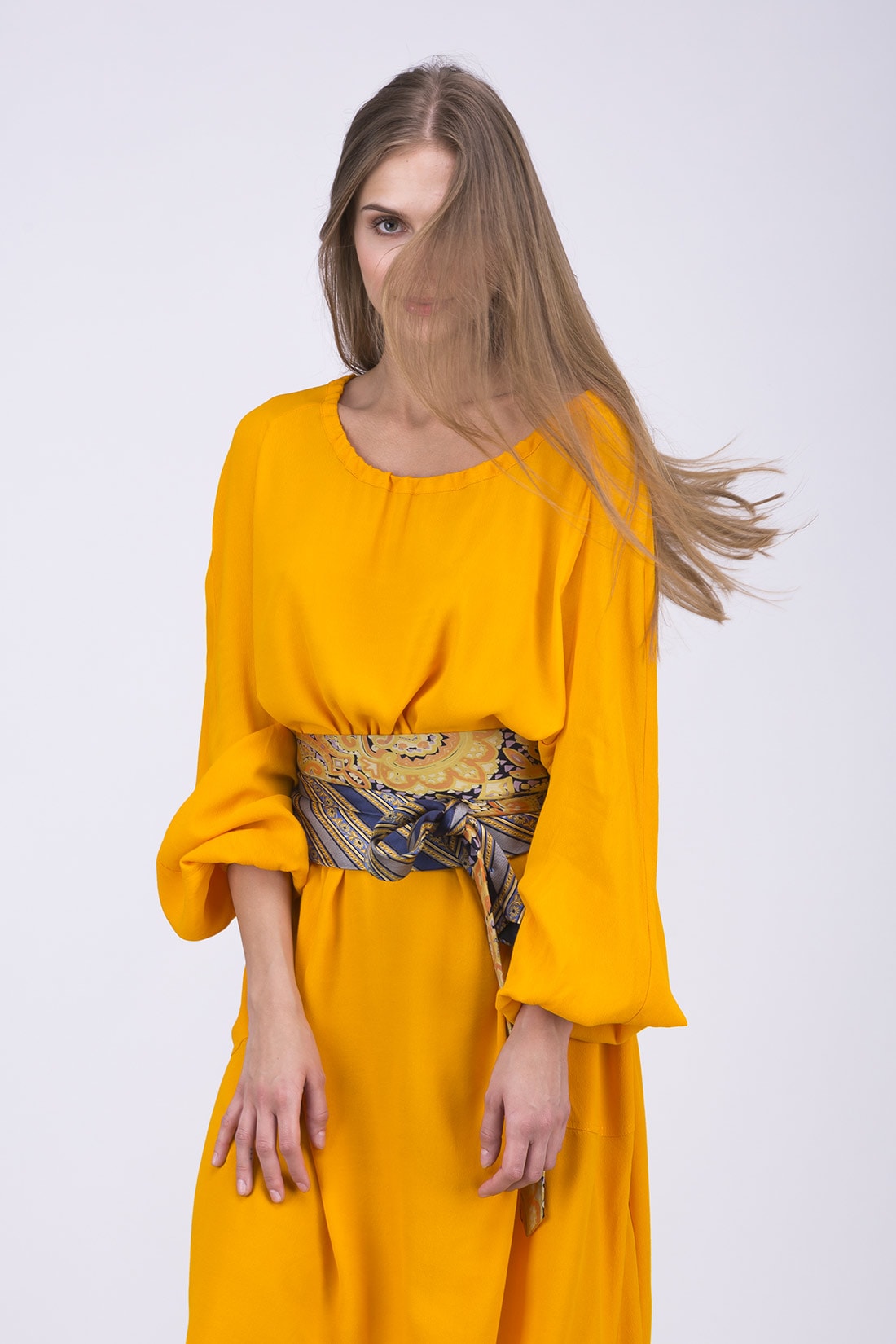 Ceinture en tissu jaune et bleu pour femme OBI-22