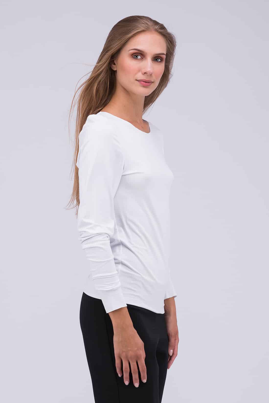 T-shirt blanc manches longues pour femme en jersey de viscose TAYGA – Image 2