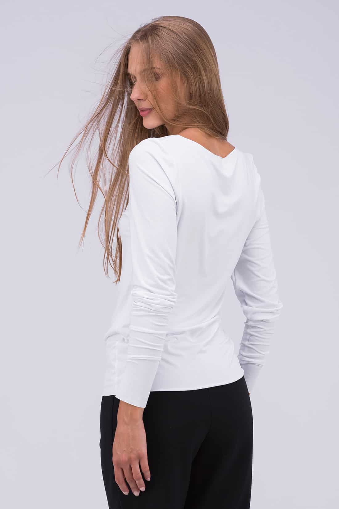T-shirt blanc manches longues pour femme en jersey de viscose TAYGA – Image 3