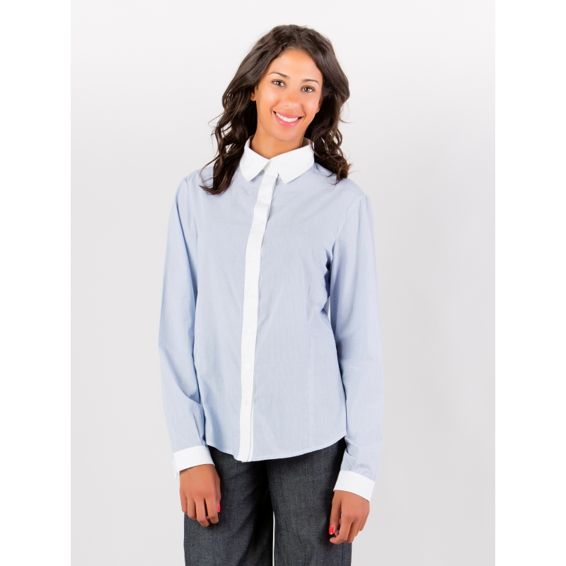 Chemisier rayé bleu ciel col blanc Flamenzo – Femme grande