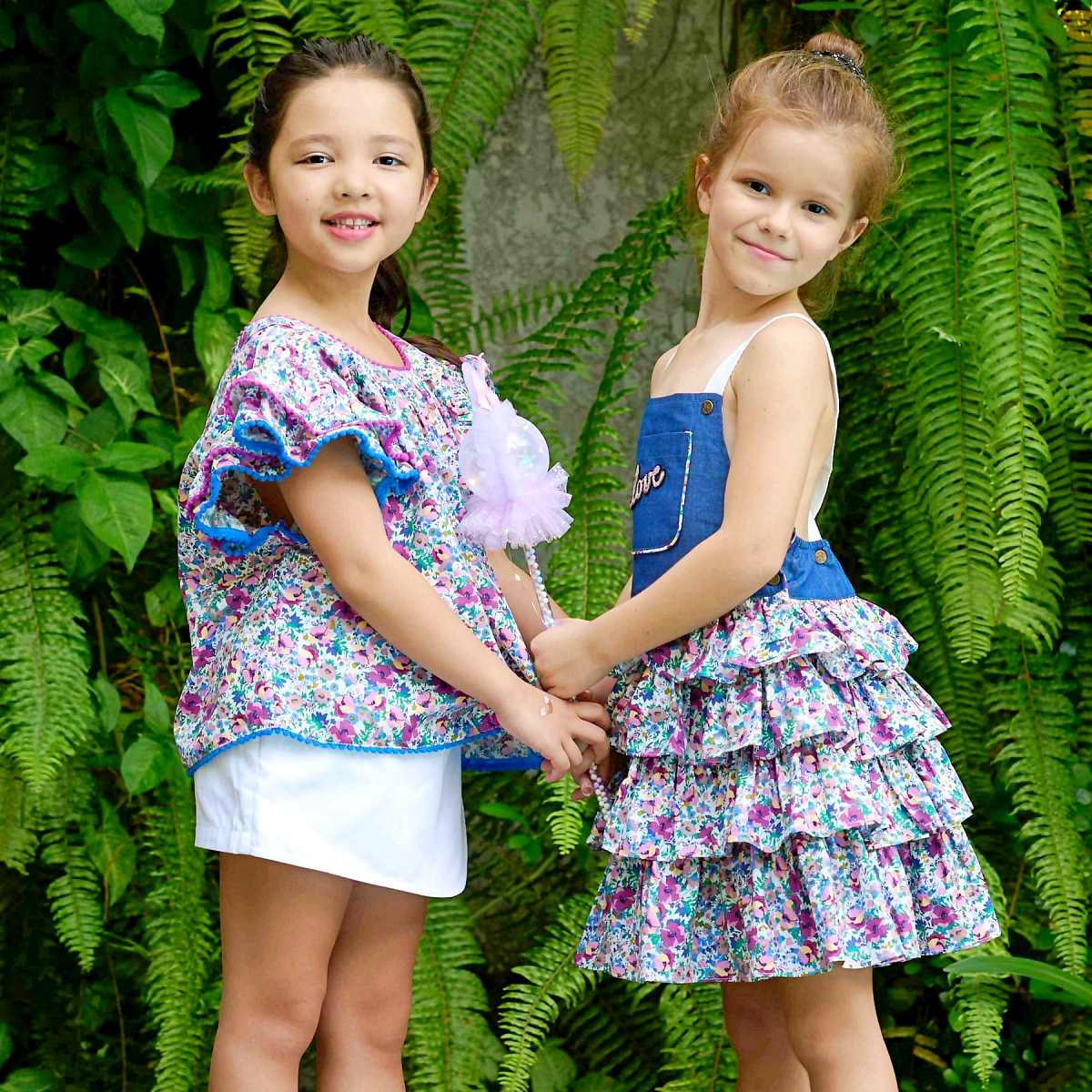 Blouse Été Fleurie Fille | Violette et Bleu Roi | Manches Papillons | BUTTERFLY – Image 7